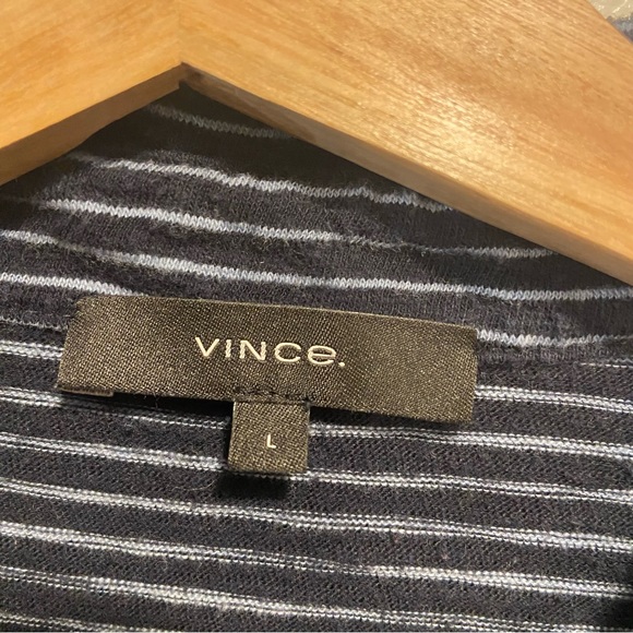 VINCE Blue Knit Stripe Cotton Extra Slim Fit Luxury Preppy Polo Shirt Mens Large - Picture 4 of 9